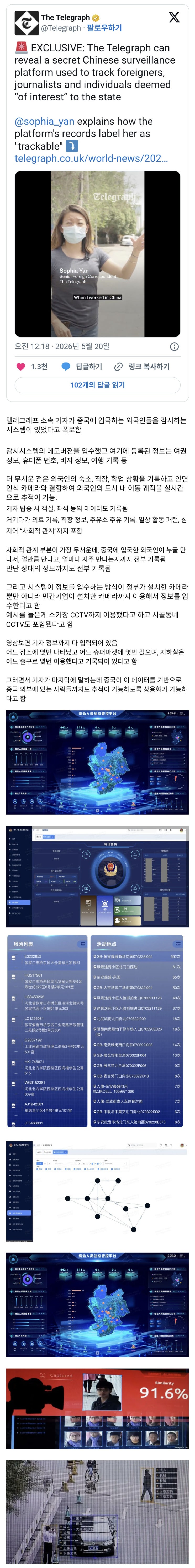  중국에서 사용했던 외국인 감시시스템 폭로됨