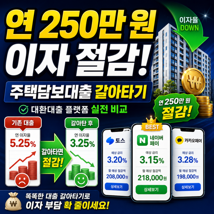  연 250만 원 이자 절감! 신길뉴타운 청약 당첨자가 공유하는 주택담보대출 갈아타기 & 대환대출 플랫폼 실전 비교