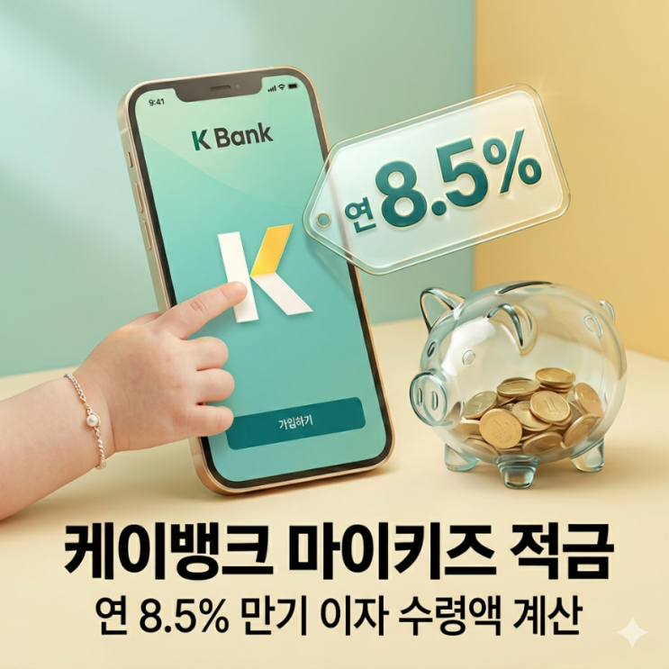  연 8.5% 케이뱅크 마이키즈 적금 가입방법 및 만기 이자 수령액 계산