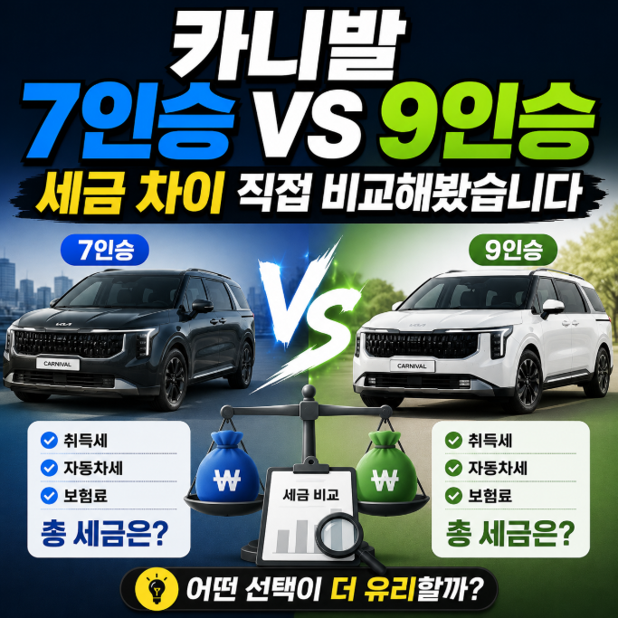 카니발 7인승 vs 9인승 세금 차이 직접 비교해봤습니다