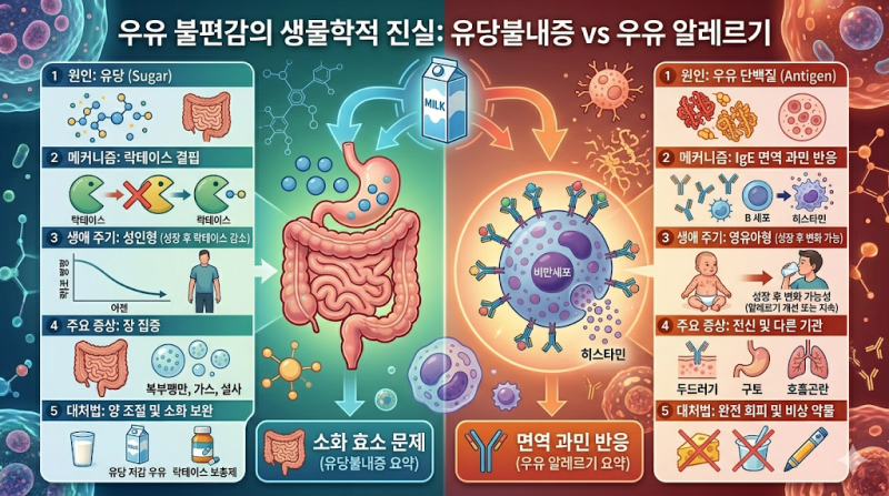 배가 아픈 게 우유 때문일까? 유당불내증(Intolerance)과 우유 알레르기(Allergy)의 생물학적 차이