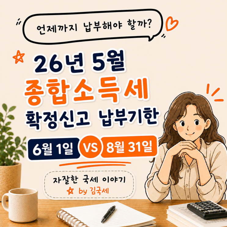  26년 5월 종합소득세 확정신고 납부기한 6월 1일 VS 8월 31일