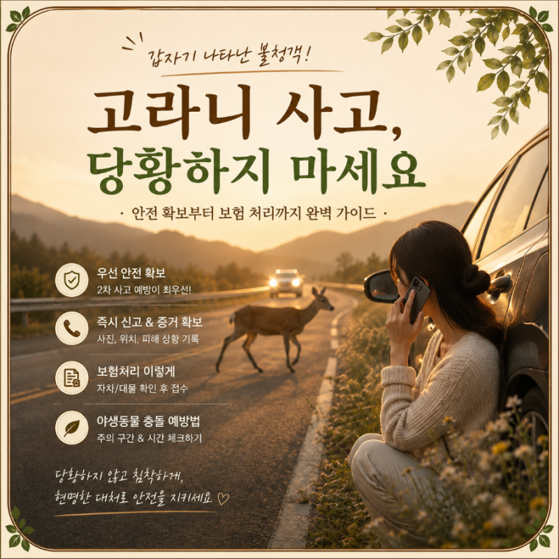 고라니 로드킬, 동물 추돌 사고 보험 처리 및 대처법