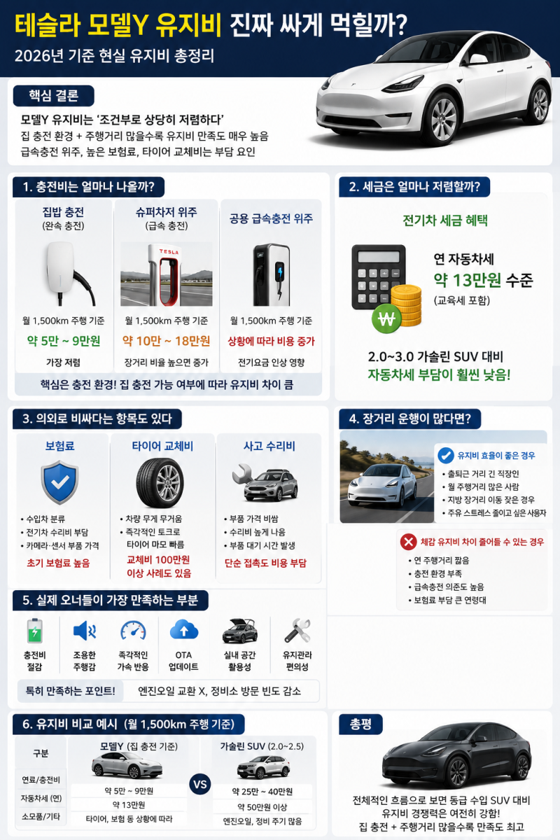 테슬라 모델Y 유지비 진짜 싸게 먹힐까? 2026 현실 분석