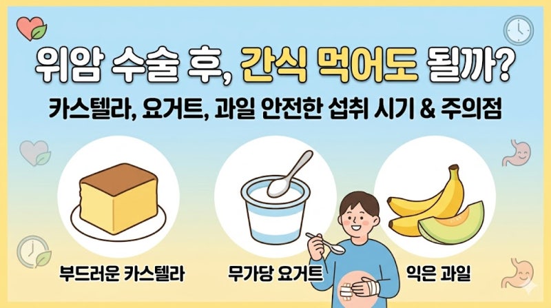 위암 수술 후 먹어도 되는 간식 총정리: 카스텔라, 요거트, 과일 언제부터 안전할까?