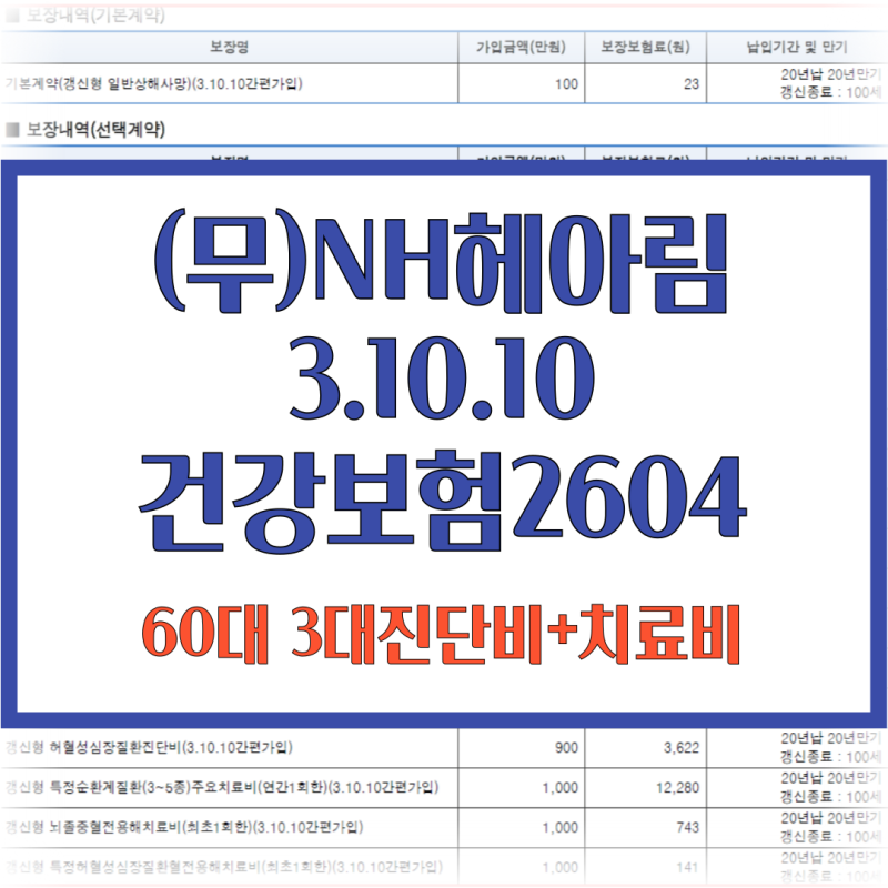 농협손해보험 (무)NH헤아림31010건강보험2604 (60대진단비 +치료비가입하기) 농협삼텐텐 5n5 농협....