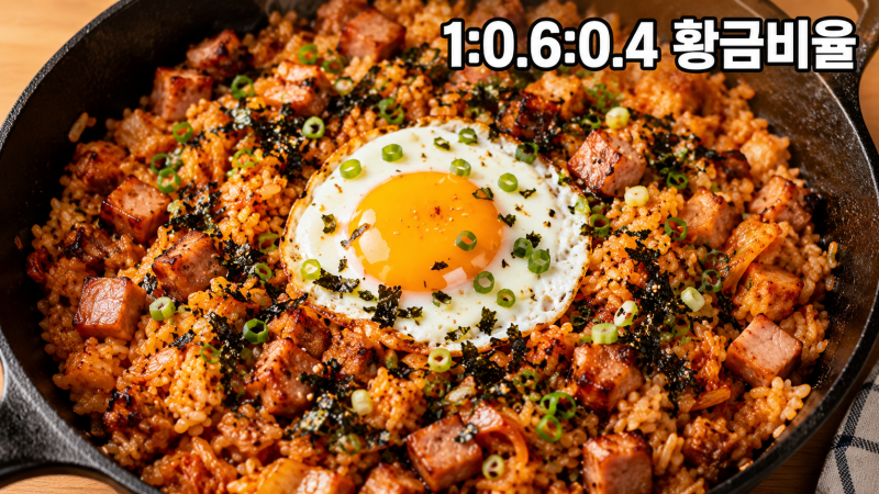 햄 김치볶음밥 황금레시피 1:0.6:0.4 질척임 없는 점심메뉴 만드는법