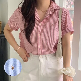  폴로 보이즈 반팔 셔츠 시어서커 스트라이프 - 여름 여성 청량룩 권장