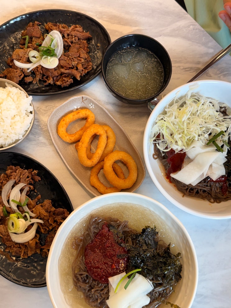  구미 구평동 맛집 막국수 연탄불고기 조합 여름 별미 제주곤이칼국수