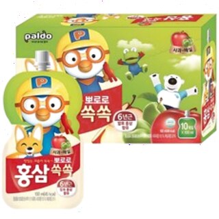  팔도 뽀로로 홍삼쏙쏙 사과매실 100ml 10개 - 아이가 좋아하는 건강 음료