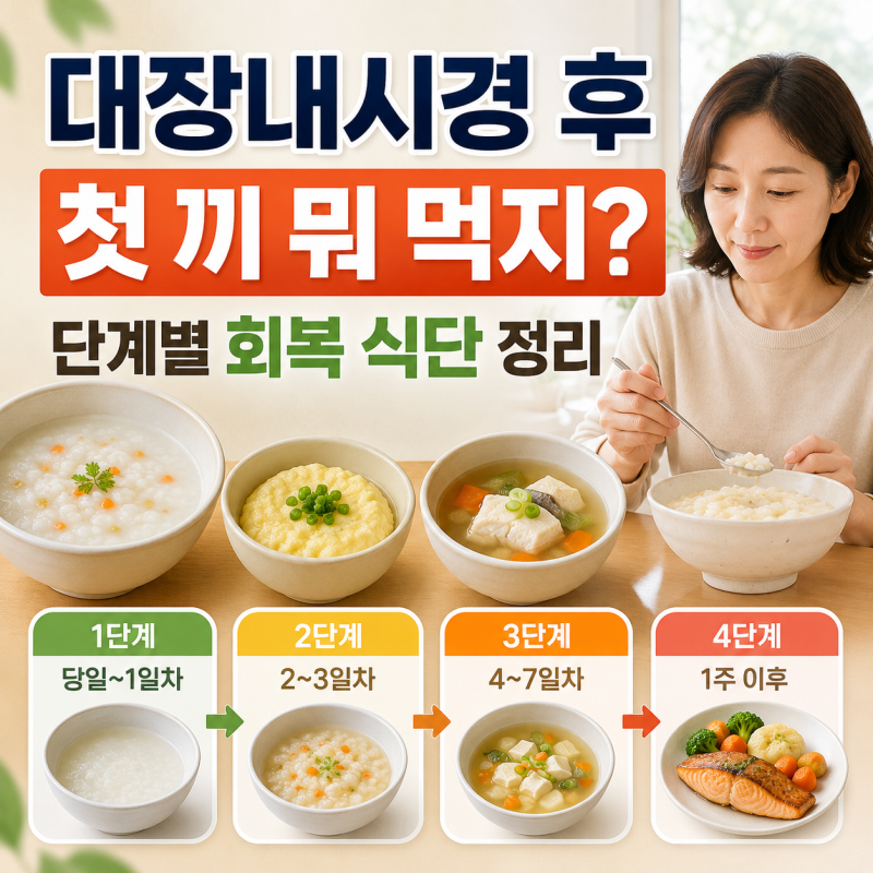 대장내시경 후 식사, 첫 끼 뭐 먹지? 단계별 회복 식단 정리