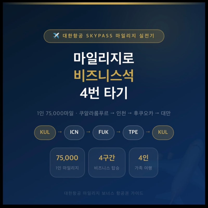 대한항공 마일리지로 비즈니스석 4번 탄 후기 | 4인 가족 다구간 항공권 예약 꿀팁 실전 가이....
