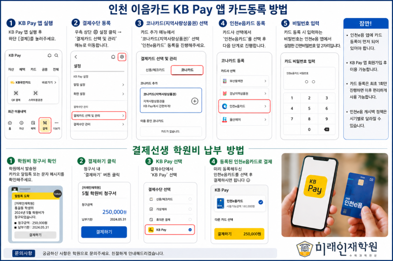 인천 이음카드 KB Pay 앱 카드등록 방법 & 결제선생 납부방법 안내