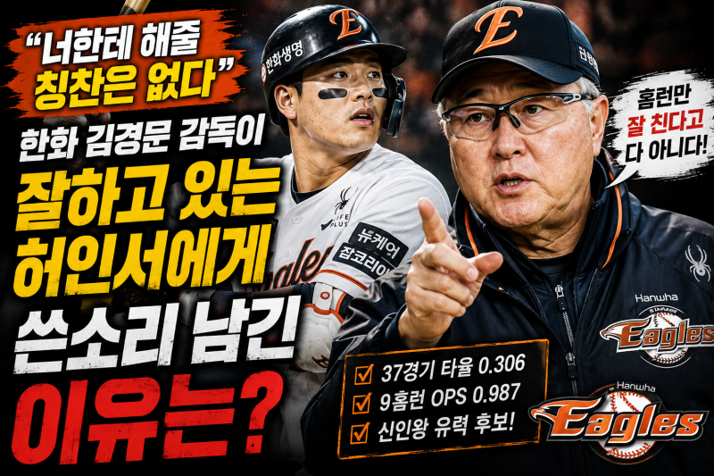 “너한테 해줄 칭찬은 없다” 김경문 감독이 허인서 계속 눌렀던 이유 나왔습니다