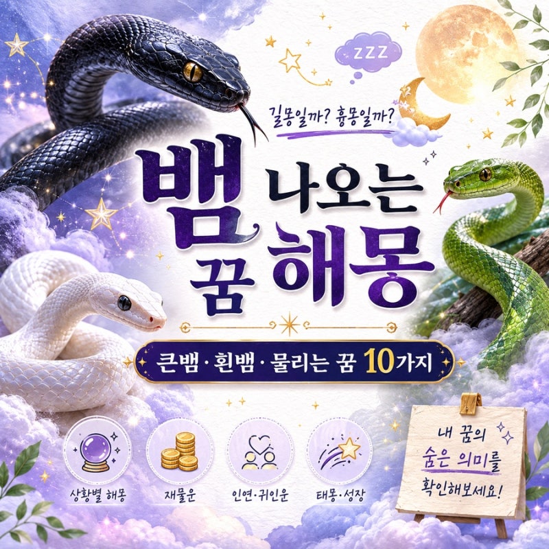 뱀 나오는 꿈 해몽 큰뱀 초록 흰뱀 물리는 꿈 10가지 정리
