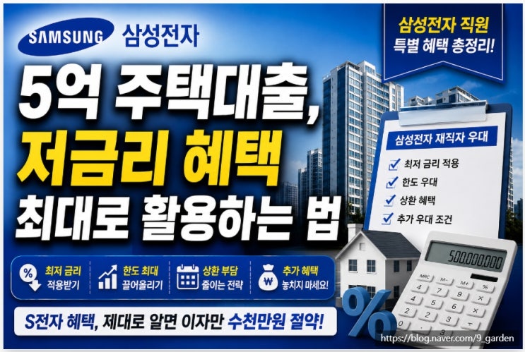 2026 <b>삼성전자</b> 5억 <b>주택대출</b>, 저금리 혜택 최대로 활용하는 법