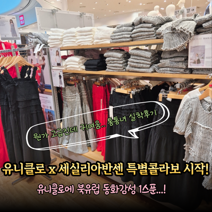  유니클로 5월 신상 세실리아반센 콜라보 착용후기! 생각보다 귀엽고 귀티남..(셔링원피스 프릴원피스 볼륨슬리브T)