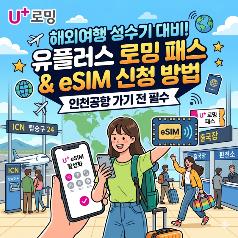 해외여행 성수기 대비! 유플러스 로밍 패스 및 eSIM 신청 방법 (인천공항 가기 전 필수)
