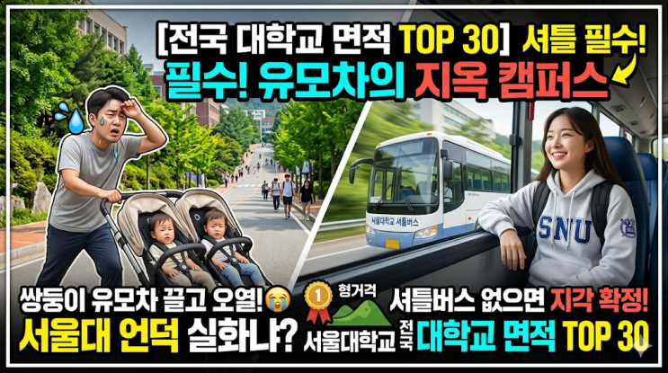  [전국 대학교 면적 TOP30] 셔틀버스 없으면 지각 확정, 쌍둥이 유모차 끌고 갔다가 오열한 썰