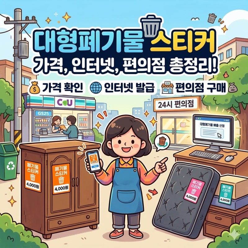 [살림 정보] 대형폐기물 스티커 가격, 인터넷 발급 및 편의점 구매 방법 (버리는 법 체크리스....