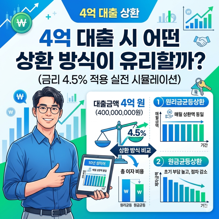 2029년 입주 자금 계획: 4억 대출 시 어떤 상환 방식이 유리할까? (금리 4.5% 적용 실전 시뮬레이션)