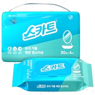  스카트 유리 거울 전용 세정티슈 4개 - 하루 한 장으로 끝내는 반짝 광택