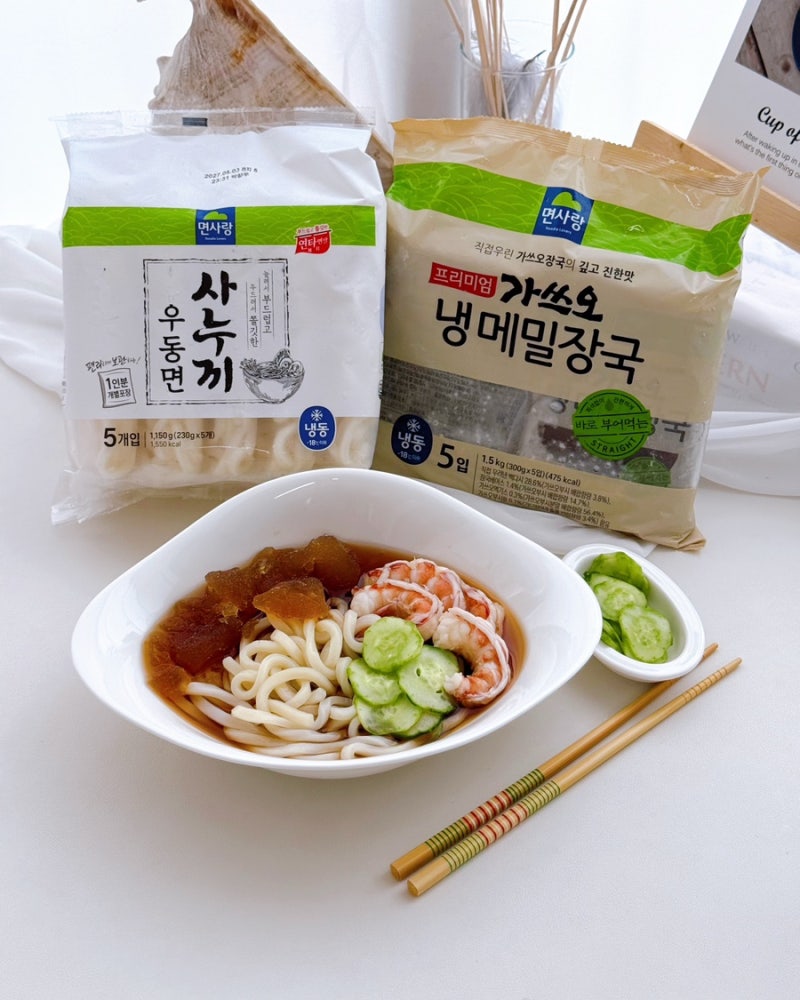 냉우동 레시피 면발 쫄깃한 면사랑 사누끼우동면 오이새우 토핑 우동면요리