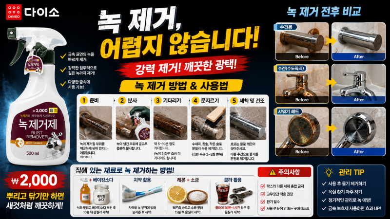 다이소 녹제거제 사용법 총정리! 화장실 수전·샤워기·수건봉 녹 제거부터 집에 있는 재료 ....