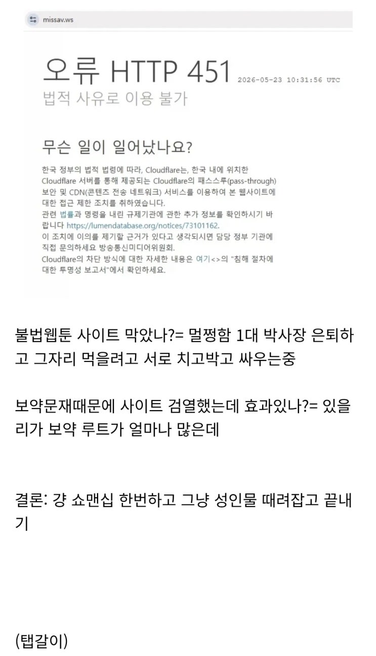  현재 대규모 검열후 결과