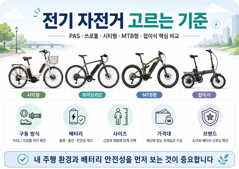 전기 자전거 고르는 기준 총정리｜PAS·쓰로틀·접이식까지 한 번에 정리