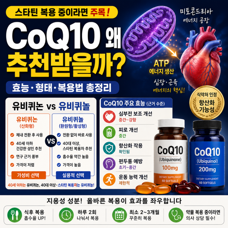 콜레스테롤 약 먹으면 코엔자임Q10(CoQ10)이 줄어든다는데, 사실인가요? ( 스타틴·유비퀴논·유....