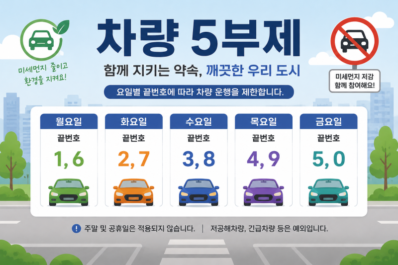 차량5부제 요일(+제외차량 위반 공영주차장 전기차) 알아보아요