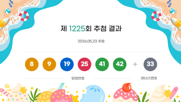 1225회(2026.05.23.) <b>로또 당첨번호</b> 분석 + <b>1226회</b> 패턴 조합... 