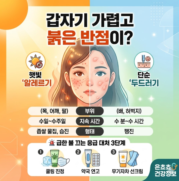 갑자기 가렵고 붉은 반점이? 햇빛 알레르기 증상과 단순 두드러기 구별법