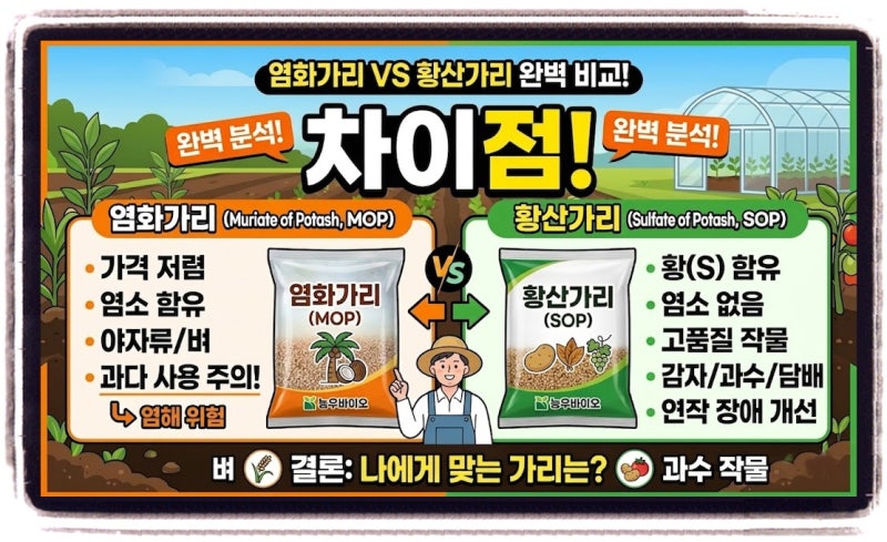 염화가리 vs 황산가리 차이점! 농업인이 꼭 알아야 할 칼륨비료 핵심 정리