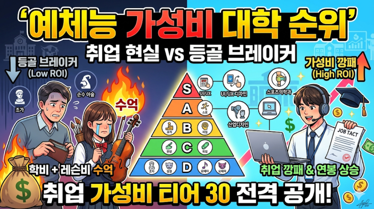  [예체능 가성비] 등골 브레이커 1위 예체능 대학, 전공별 취업 현실과 가성비 티어 30