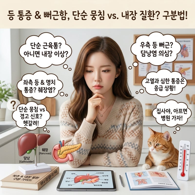 등통증, 왼쪽 오른쪽 뻐근함 단순 담 걸림 증상과의 차이점 원인은 무엇일까요?
