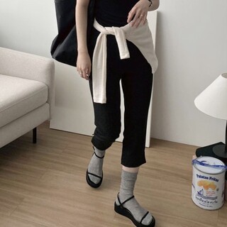  카프리 팬츠 7부 슬림핏 하이웨스트 - 롱기장으로 완성한 여름 버뮤다 쇼츠