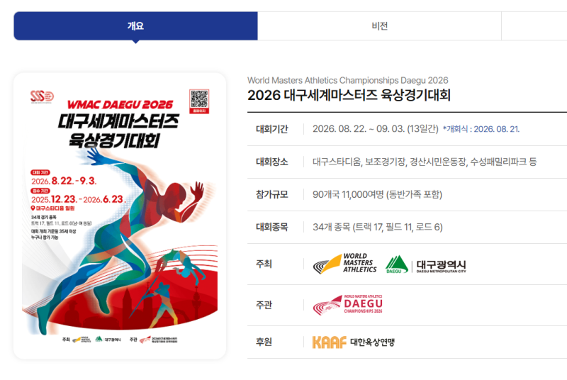 [마라톤 대회 안내] 2026 대구세계마스터즈육상경기대회(WMAC) 10K/하프마라톤 접수 정보 및 솔....