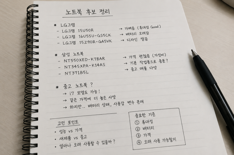 첫 노트북 구매 기록, LG그램 vs 삼성노트북 vs 중고 비교 후기