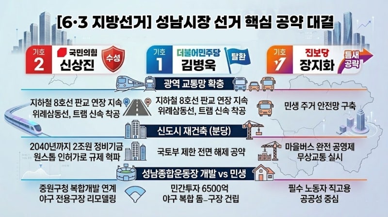 [6·3 지방선거] '수성' 나선 신상진 vs '탈환' 노리는 김병욱… 성남시장 후보 선거 3파전 '후끈....