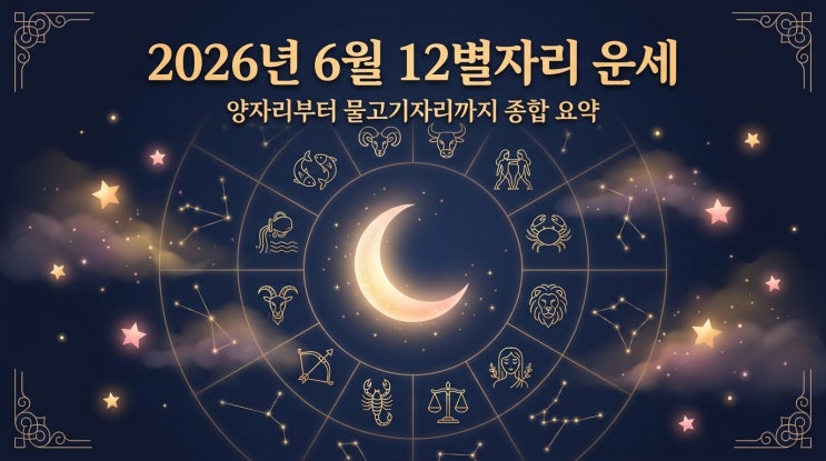  2026년 6월 별자리 운세 12가지, 양자리부터 물고기자리까지 재물 연애 건강 흐름 총정리