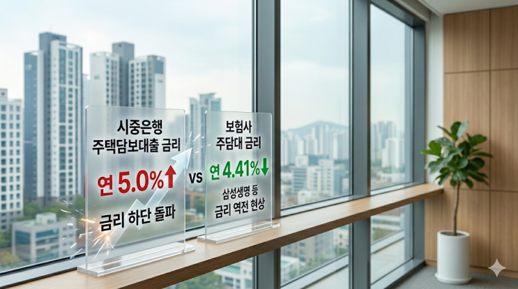  은행 주택담보대출 금리 비교 보험사 주담대 하단 연 5% 역전 현상과 자금 계획 대안