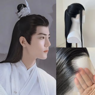  남성용 블랙 레이스 프론트 가발 26인치 - 자연스러운 롱스타일 연출