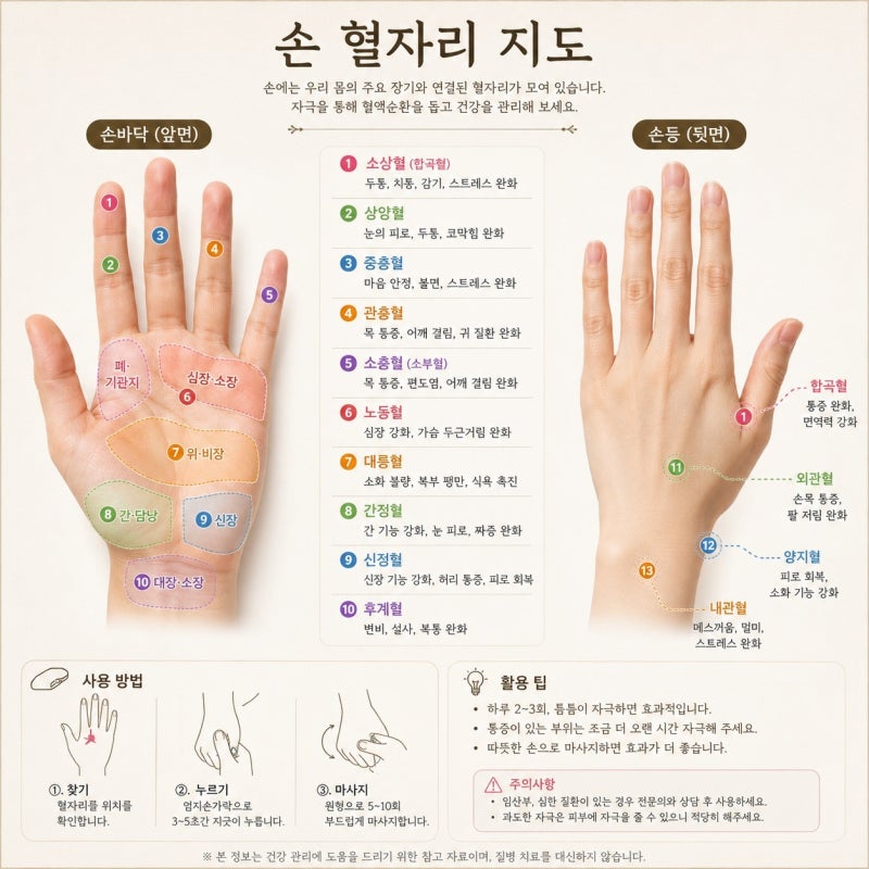 손에도 몸의 지도가 있다? 손 혈자리와 효과, 집에서 쉽게 누르는 방법