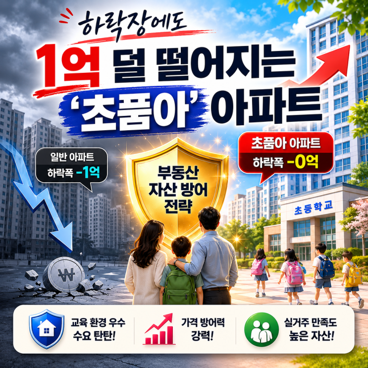  하락장에도 1억 덜 떨어지는 ‘초품아’ 아파트 가치 측정법 3가지 (부동산 자산 방어 전략)