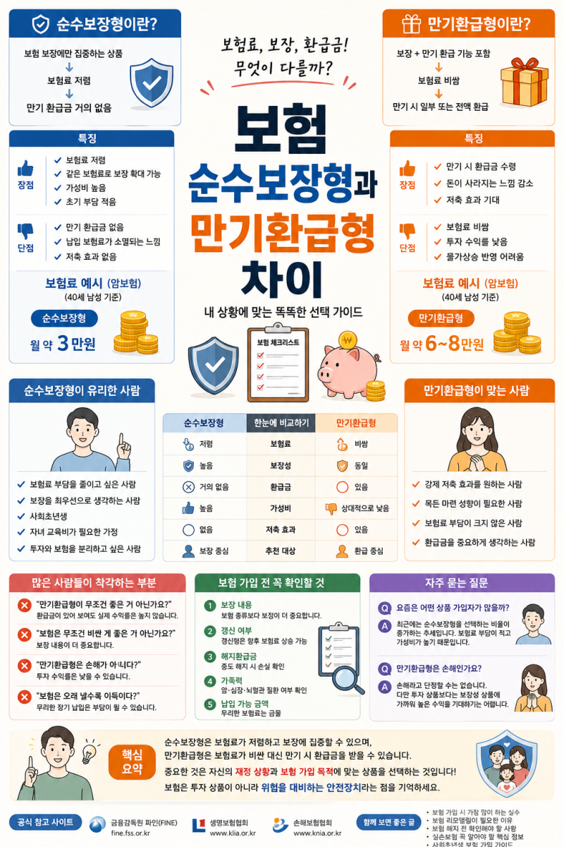 보험 순수보장형과 만기환급형 차이, 어떤 선택이 유리할까?