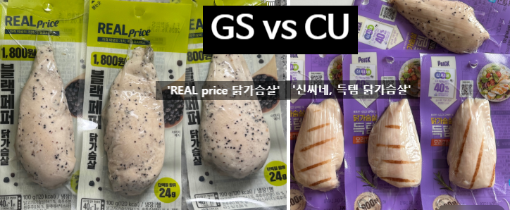 [편의점 닭가슴살 비교 후기] GS 편의점 real price 닭가슴살 vs CU 신씨네, 득템 닭가슴살 내돈내....
