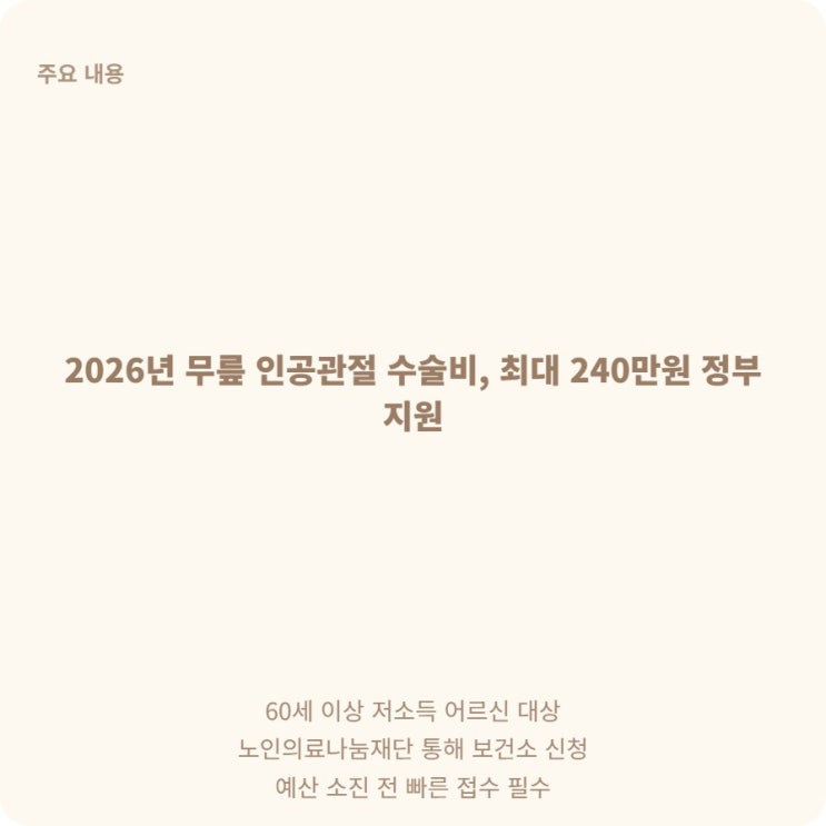  무릎 인공관절 수술비 최대 240만원 정부 지원받는 법