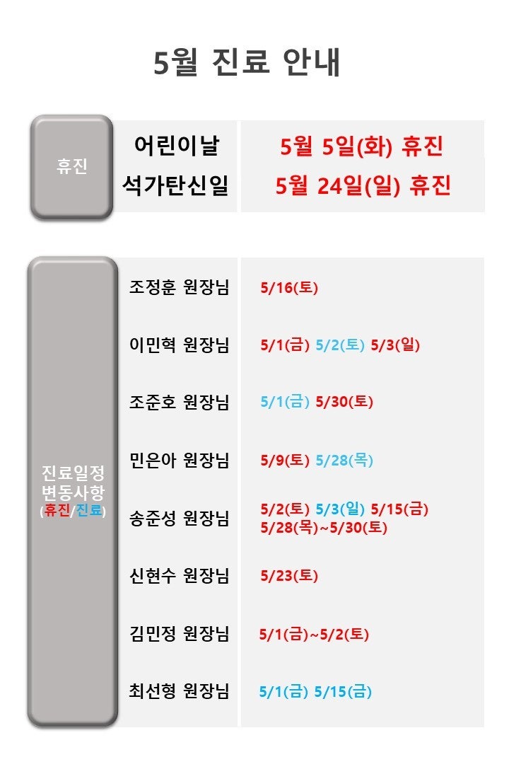 수원 영통 유방외과 :: 조정훈유바외과 5월 진료안내
